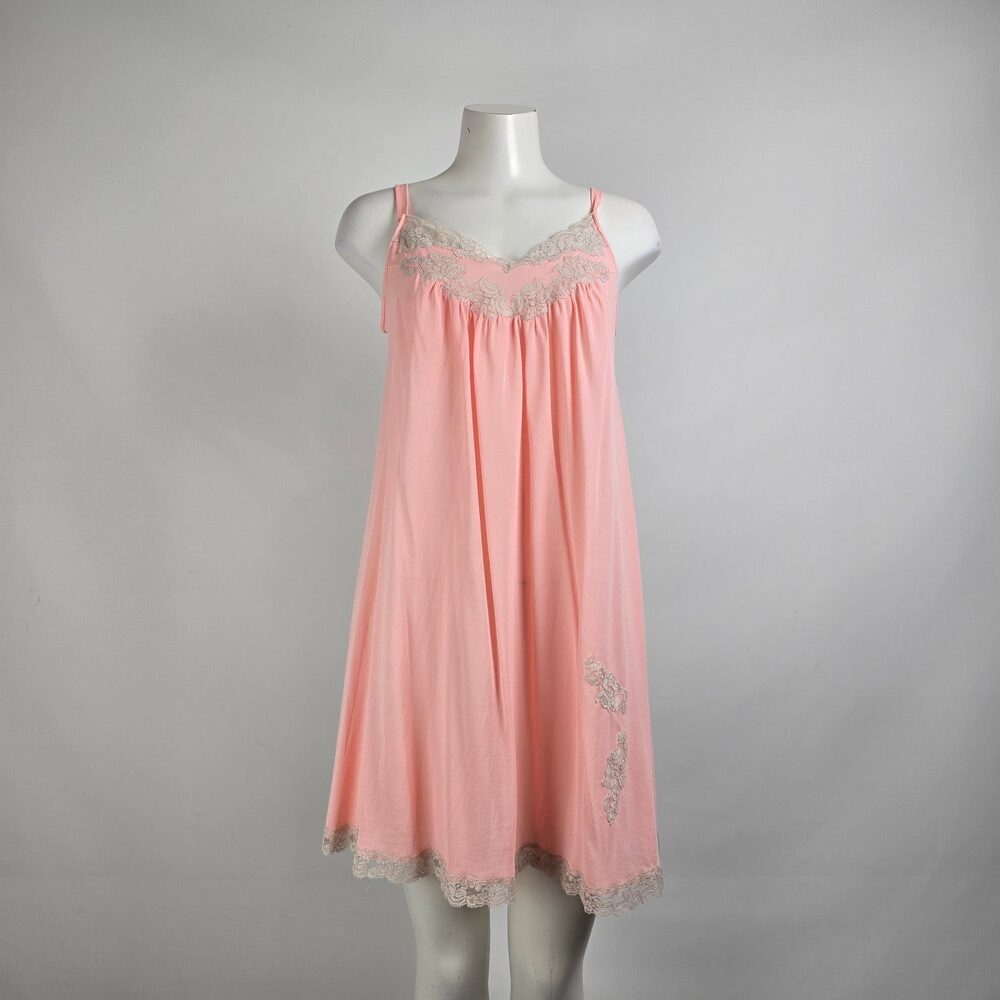 Vintage Kayser Pink Lace Lingerie Dress Night Gown Size M